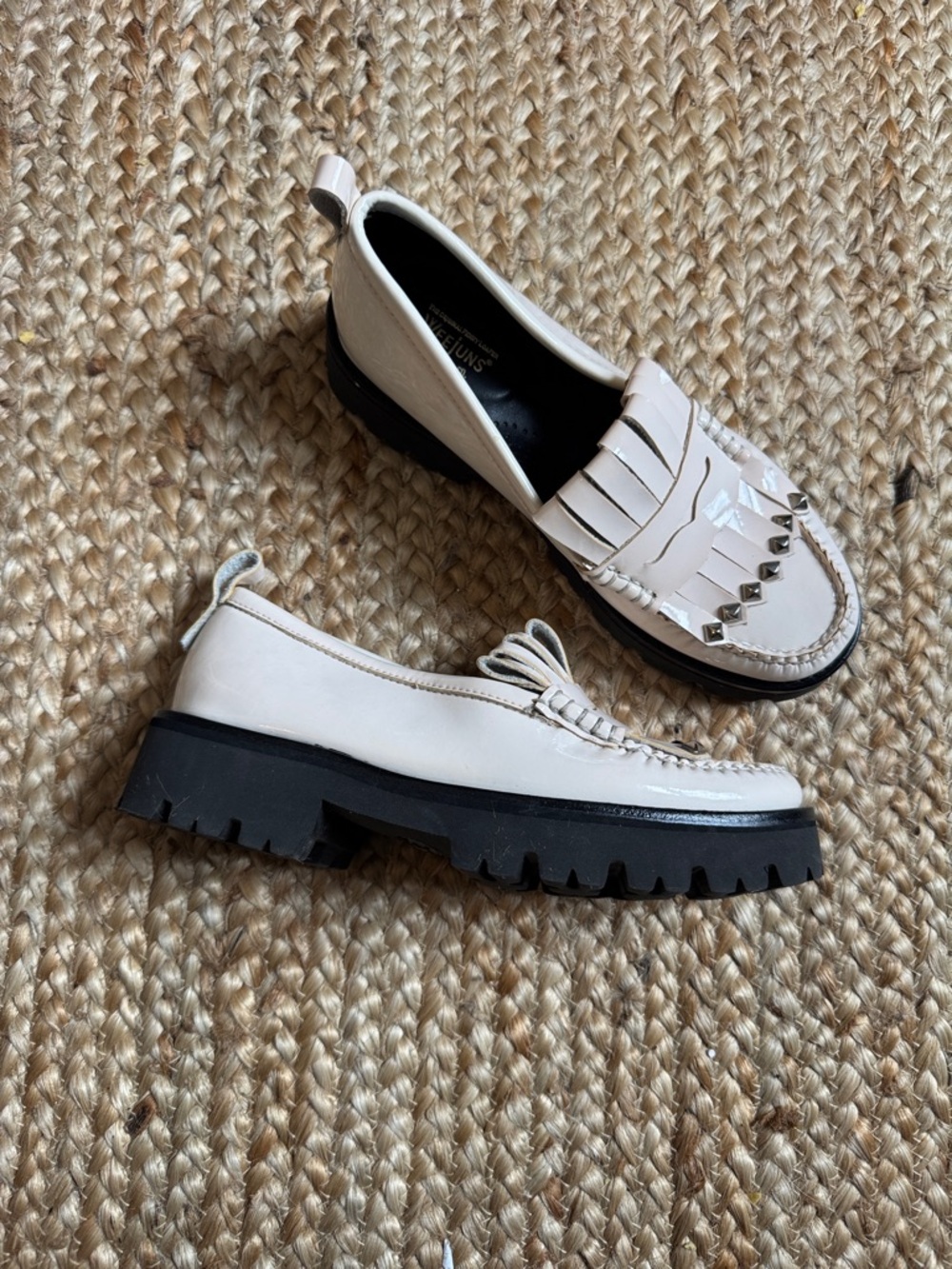 G.H.Bass Weejuns 5M Cream White Paten Tassel Lug Sole Loafers Penny